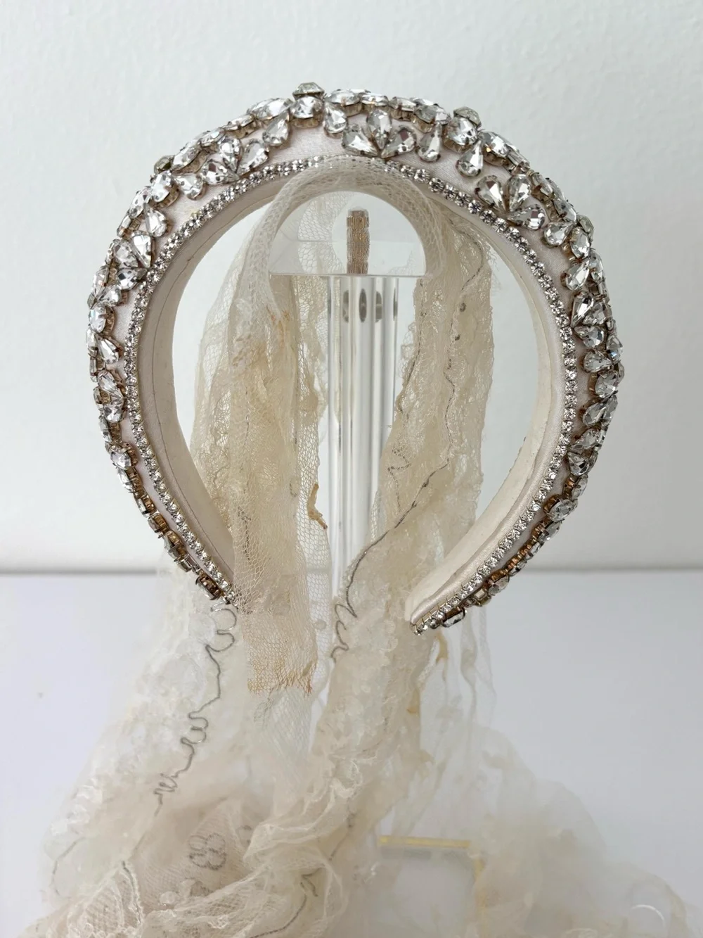 Rhinestone Headband NWOT Padded White Satin Sparkly Special Occassion Bridal